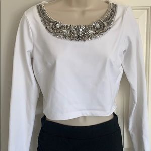 Long sleeve white cropped embellished
